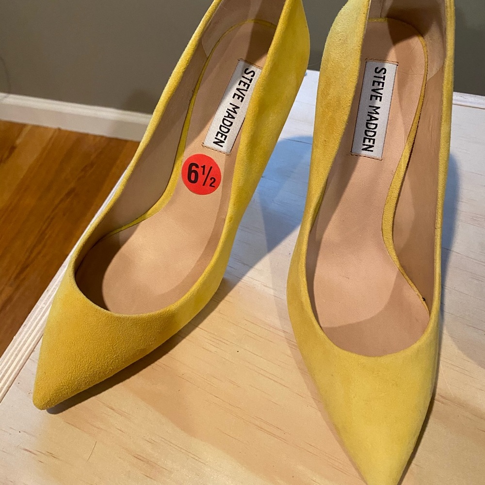 Suede yellow heels